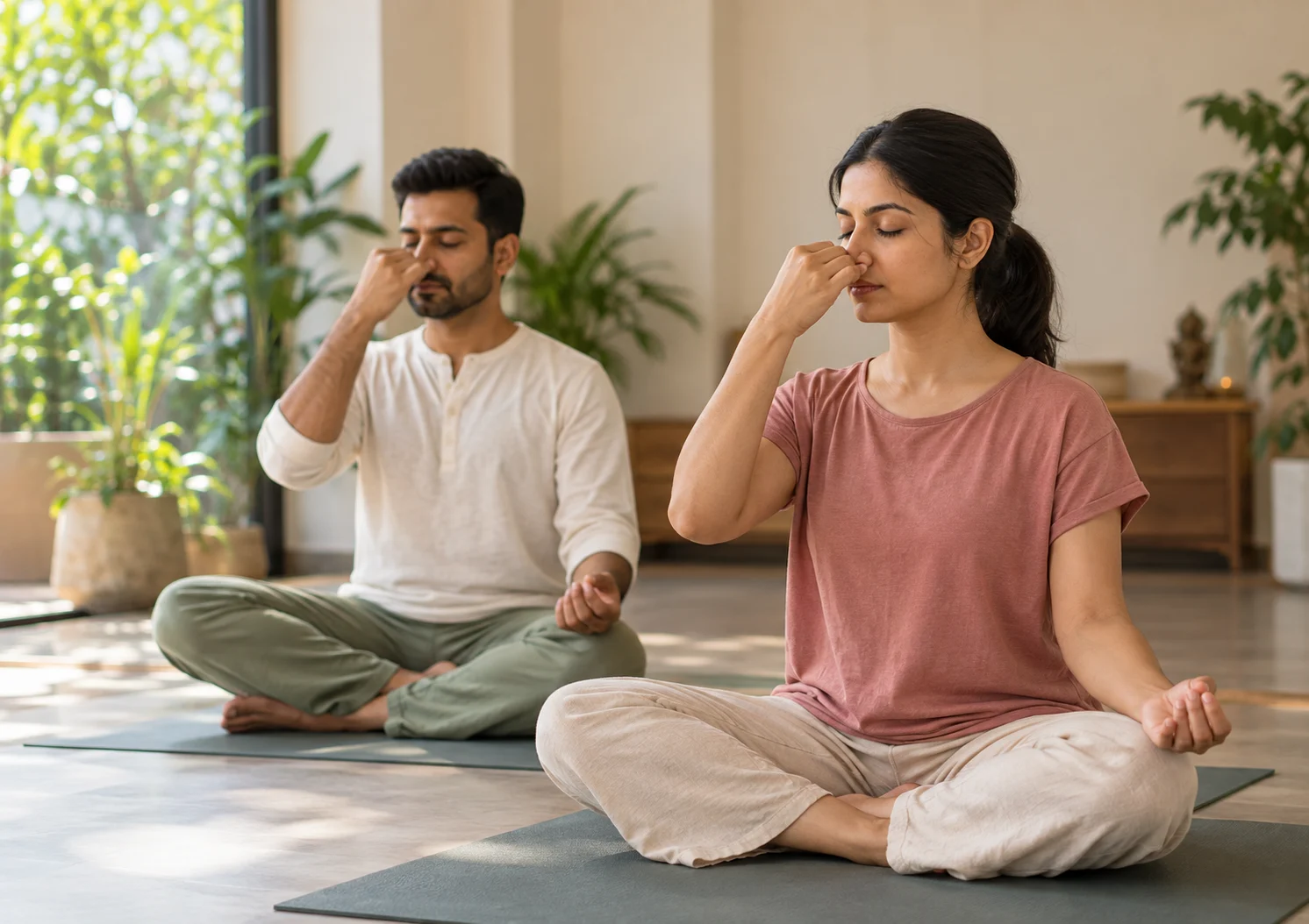 Students breathing together in a morning class