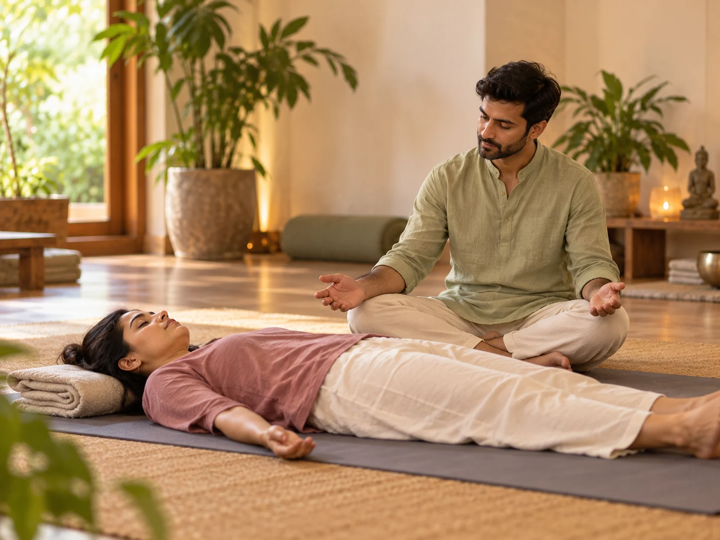 Student resting in relaxation pose