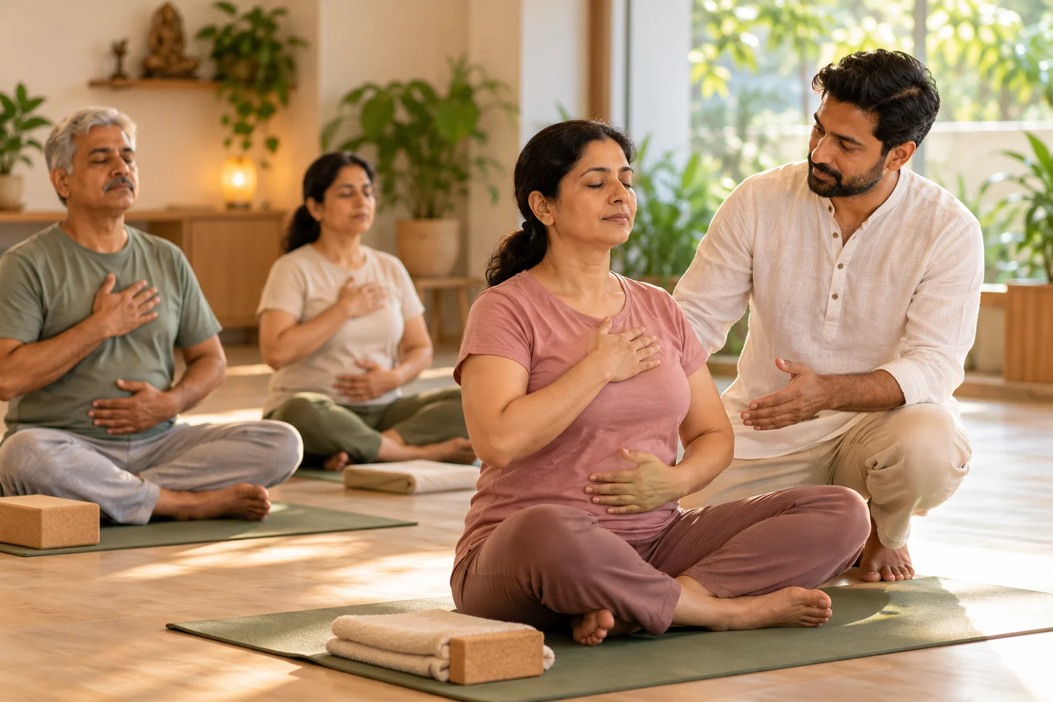 Anahat Yoga teacher guiding a small group near Balewadi High Street