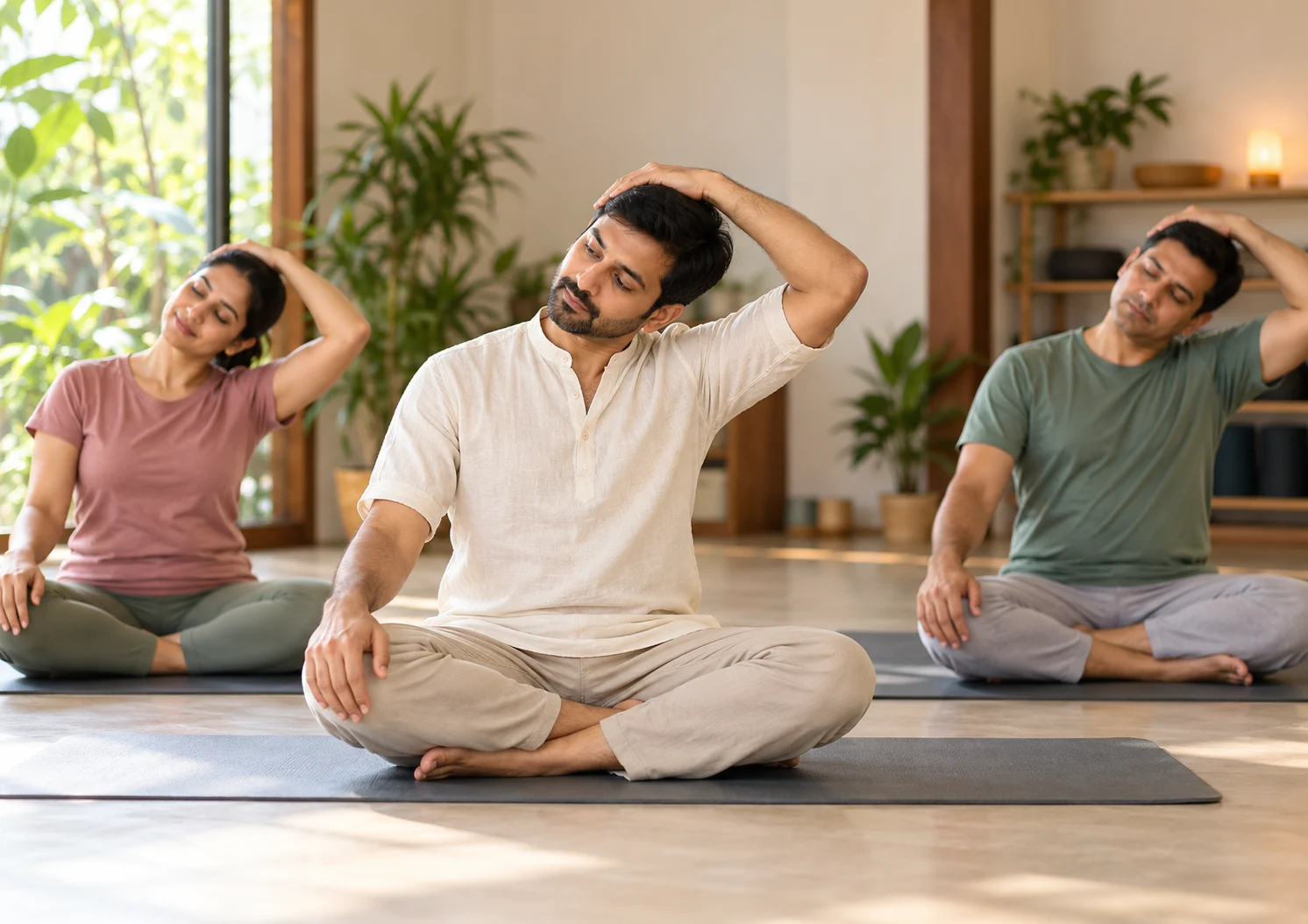 Group stretching neck and shoulders