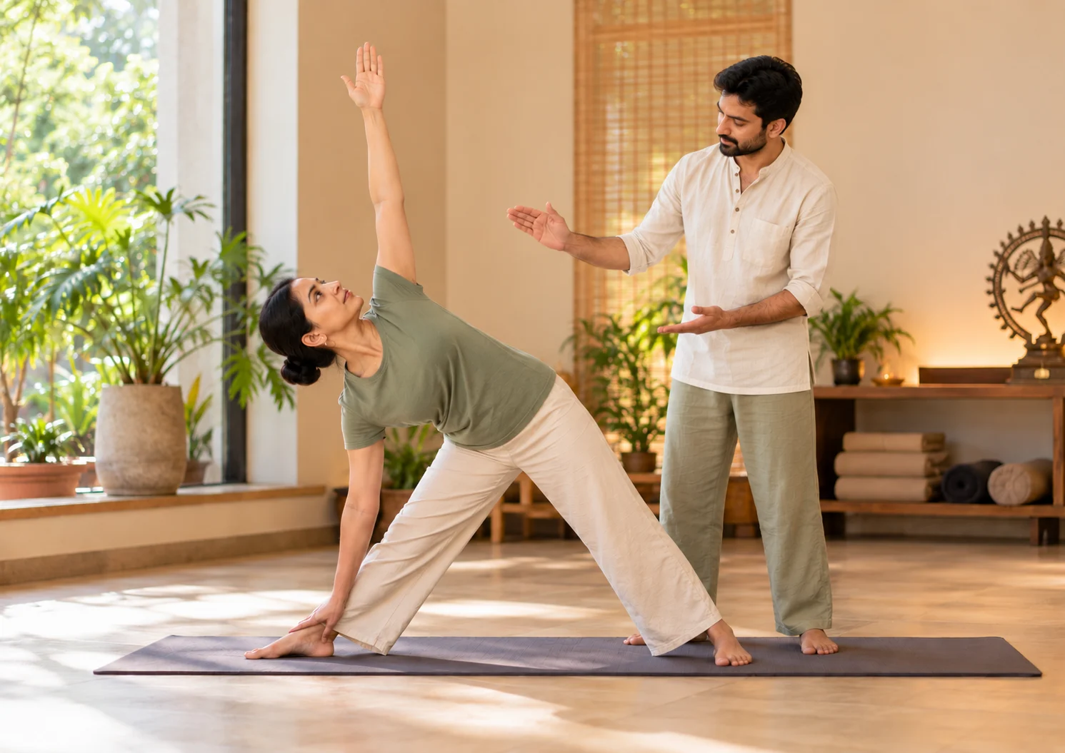 Teacher demonstrating a simple standing pose