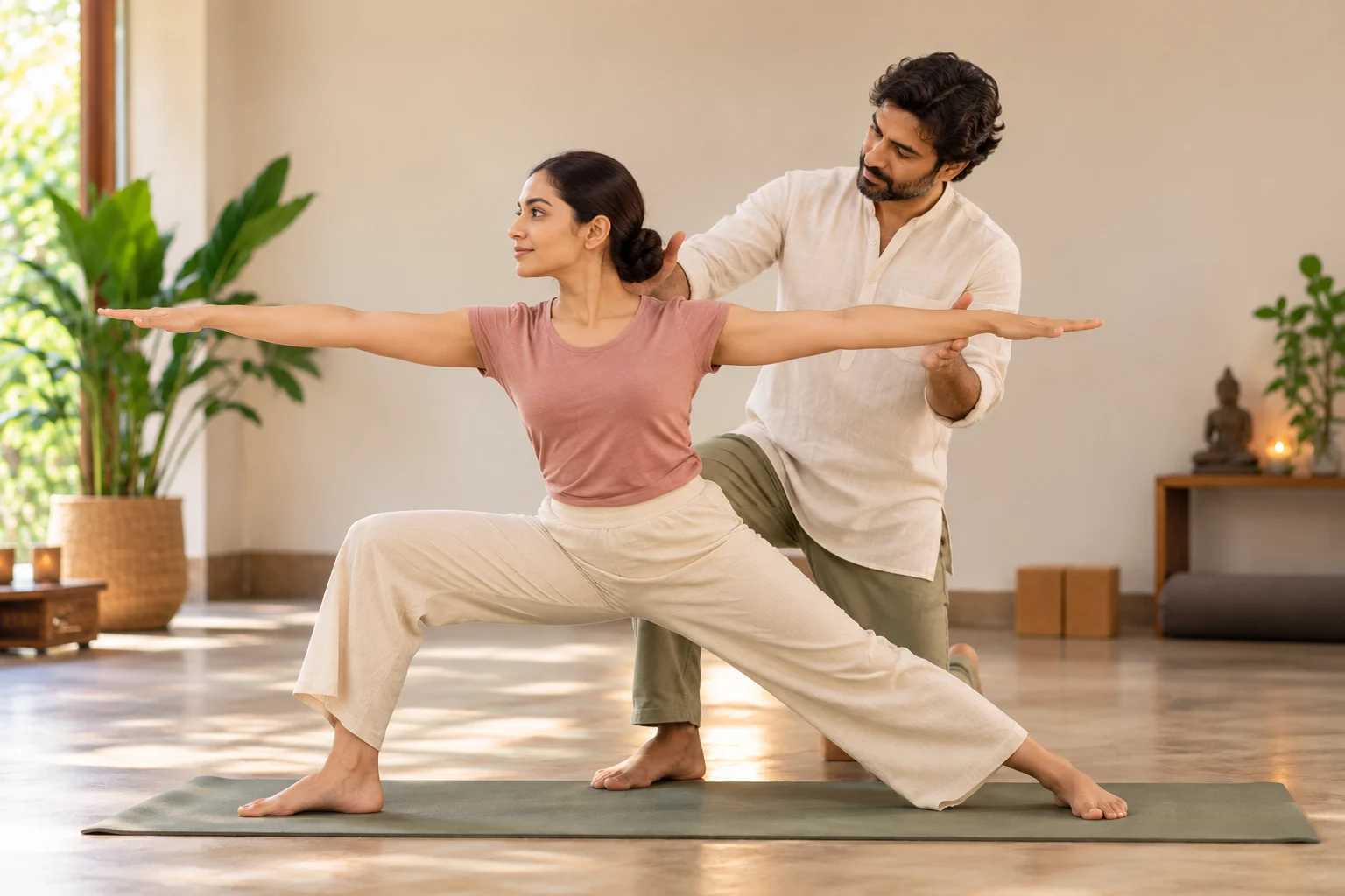 Student in a longer, focused seated practice with eyes closed