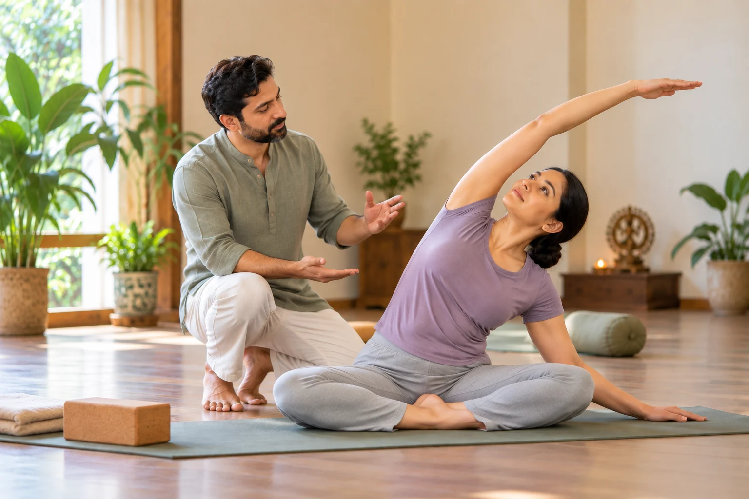 Hand position for alternate-nostril breathing, one of the calming practices you may learn