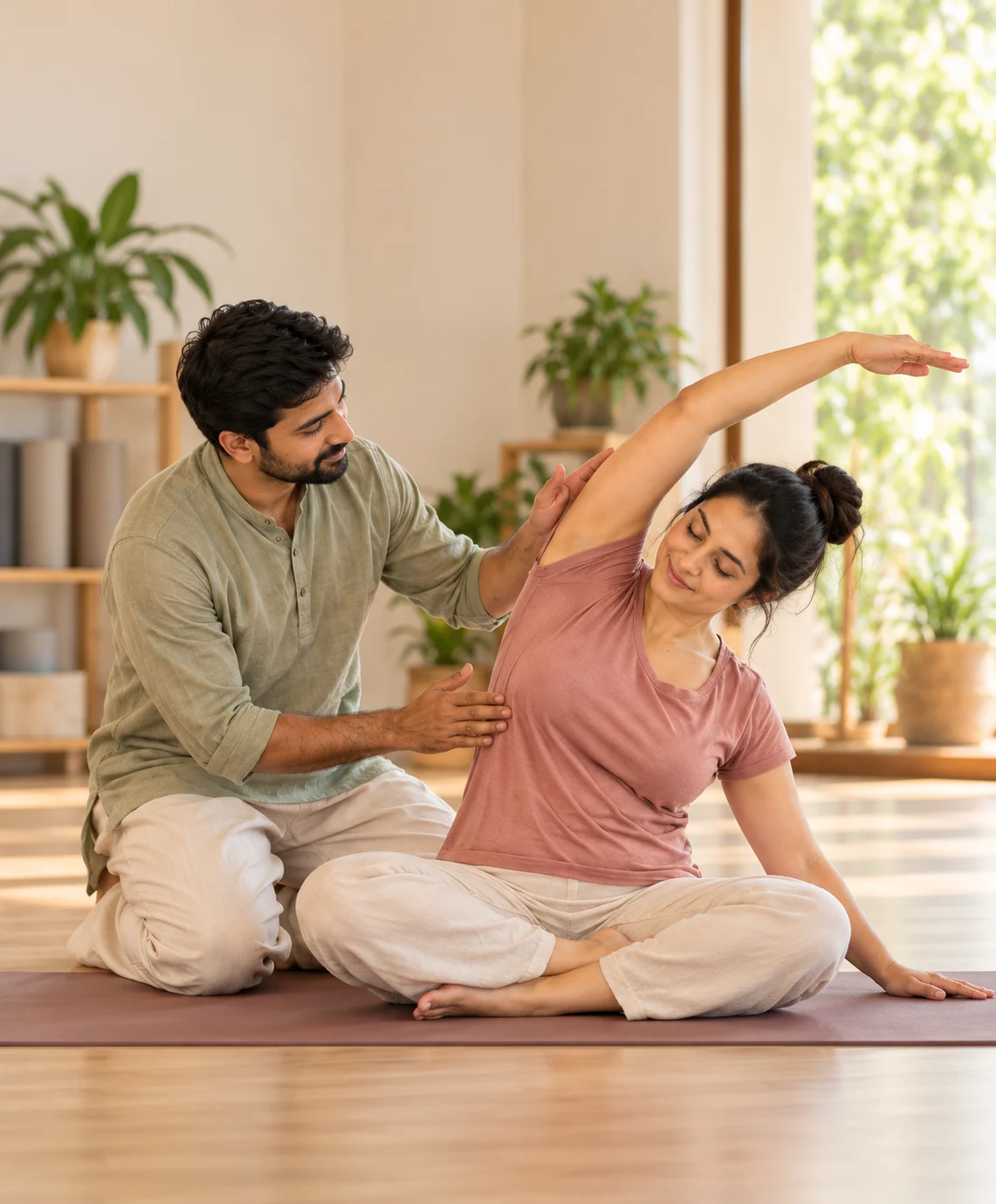 Hand resting in gyan mudra during seated practice