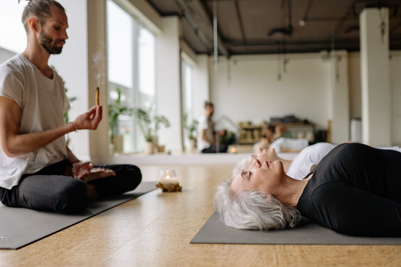 Guided relaxation at the end of a yoga class